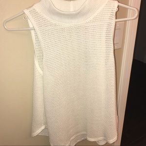 White cropped turtle neck tank top